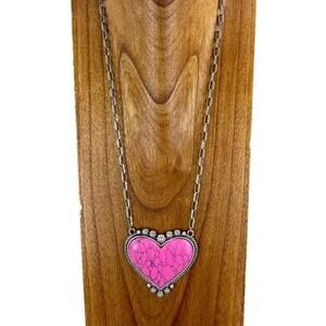 Pink Stone Heart Necklace Paper Clip Chain